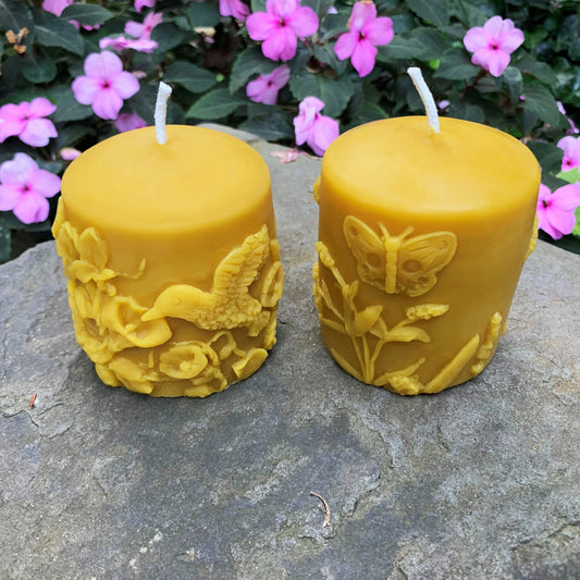 Butterfly | Hummingbird | Flower | Beeswax Pillar Set - BIG FRENCHIES