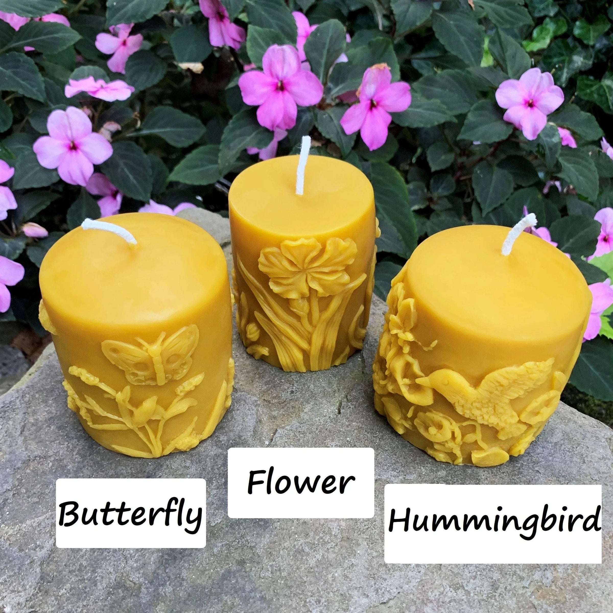 Butterfly | Hummingbird | Flower | Beeswax Pillar Set - BIG FRENCHIES