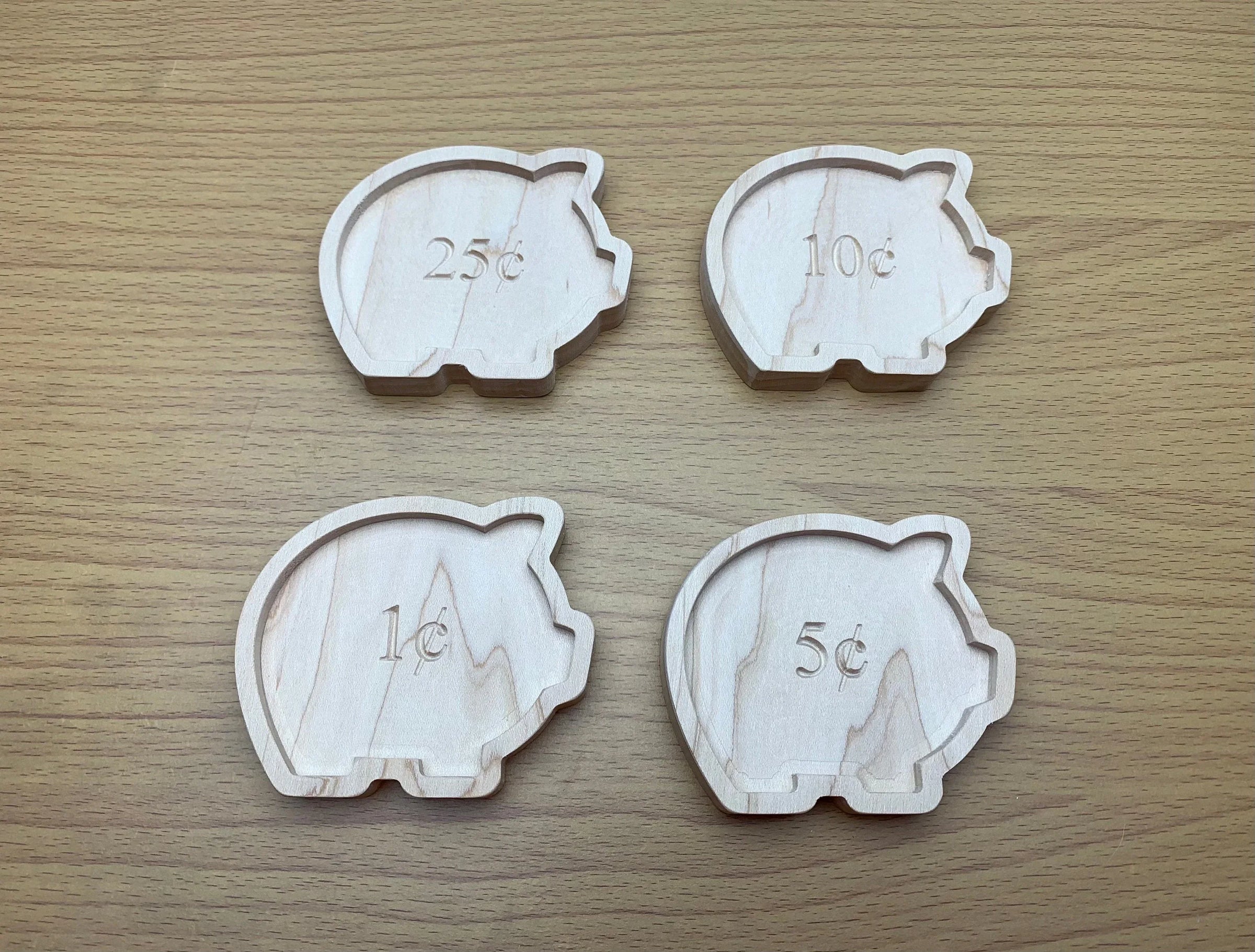 Set of 4 Wooden Pig Money Sorting Trays for Cents - BIG FRENCHIES