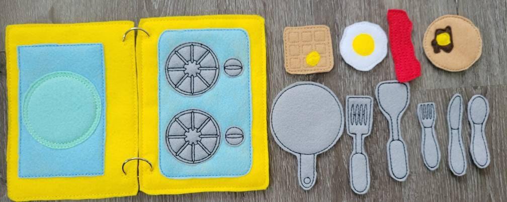 Stove and Place Setting Quiet book page - felt food - felt kitchen busy book page - educational - learning toy - Activity Page - BIG FRENCHIES