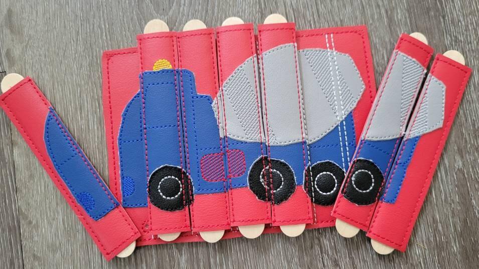 Cement Truck Stick Puzzle - toddler quiet book page- Seven Pieces - motor skills - classroom - educational - Busy Bag - Activity Bag - BIG FRENCHIES