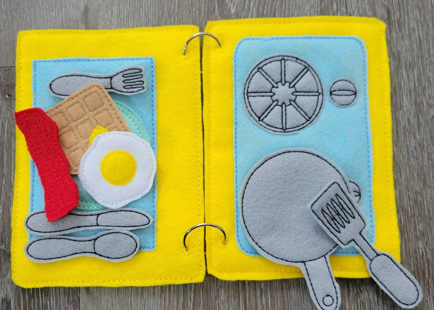Stove and Place Setting Quiet book page - felt food - felt kitchen busy book page - educational - learning toy - Activity Page - BIG FRENCHIES