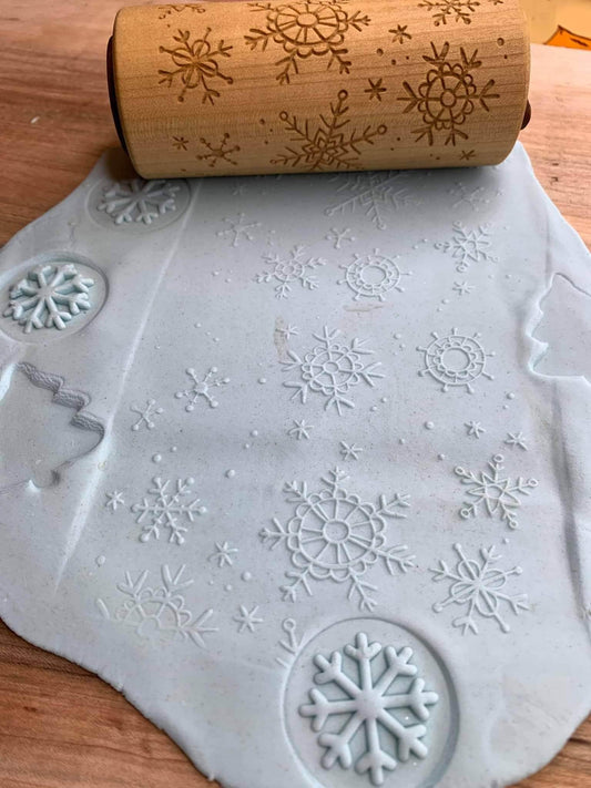 Snowflake Dough Rolling Pin Roller with Stamps on Sides - BIG FRENCHIES