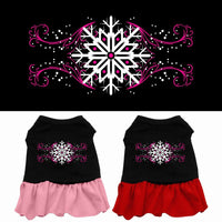 Winter Pet Dress Screen Printed, "Pink Snowflake"