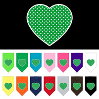 Pet and Dog Bandana Screen Printed, "Green Swiss Dot Heart"