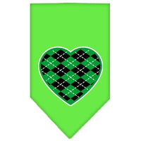 Pet and Dog Bandana Screen Printed, "Green Argyle Heart"