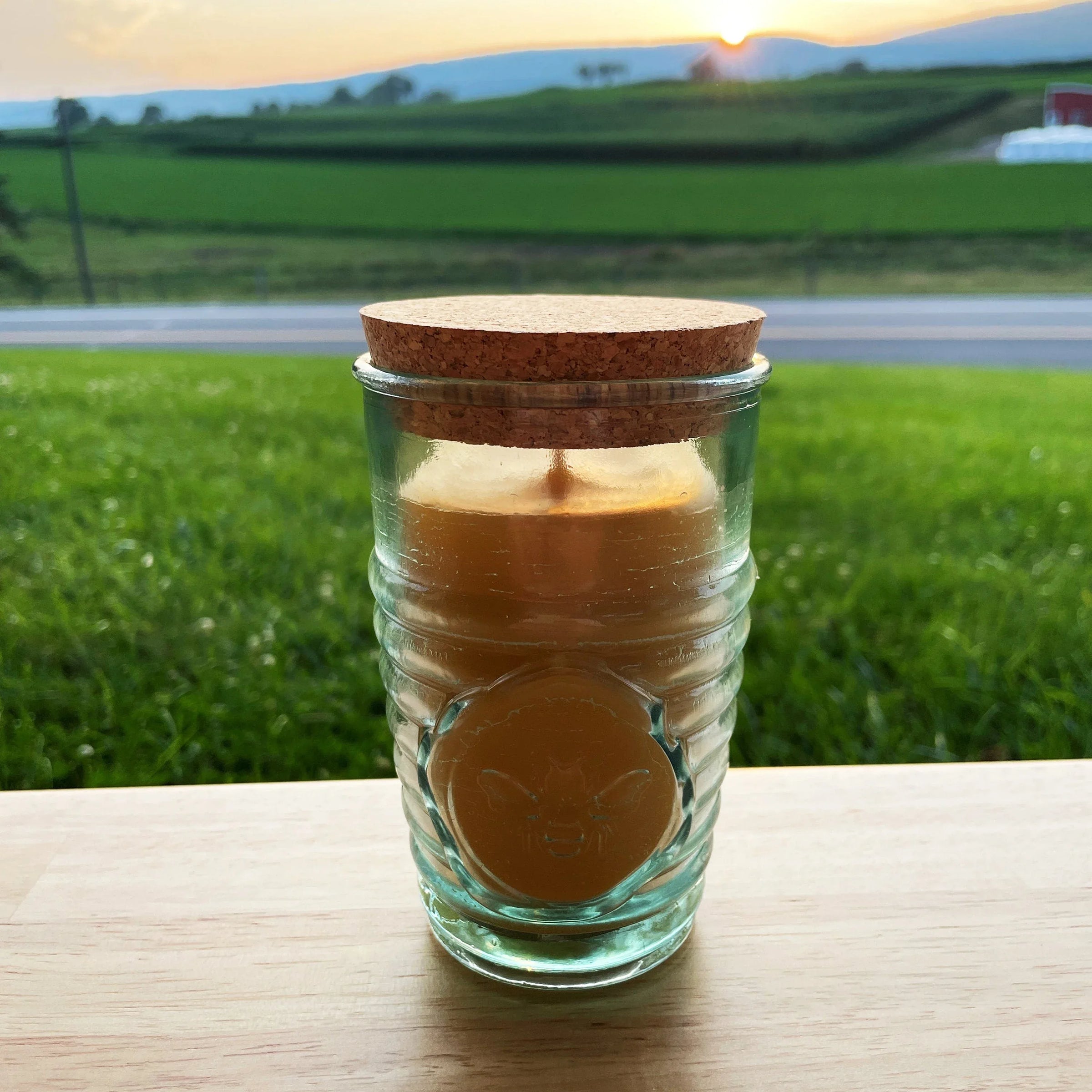 Beeswax Candle in Honeybee Glass Jar Spanish Recycled Glass - BIG FRENCHIES