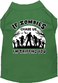 Halloween Pet Dog & Cat Shirt Screen Printed, "If Zombies Chase Us, I'm Tripping You"
