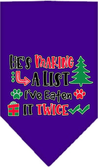 Christmas Pet Bandana "He's Making A List, I've Eaten It Twice"