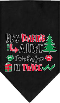 Christmas Pet Bandana "He's Making A List, I've Eaten It Twice"