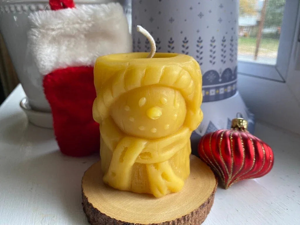 Snowman Beeswax Pillar Candle - BIG FRENCHIES