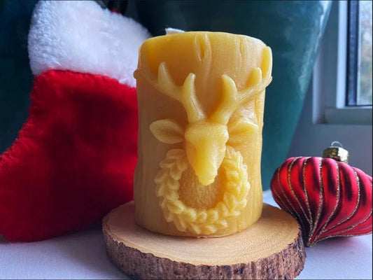 Reindeer Beeswax Pillar Candle - BIG FRENCHIES