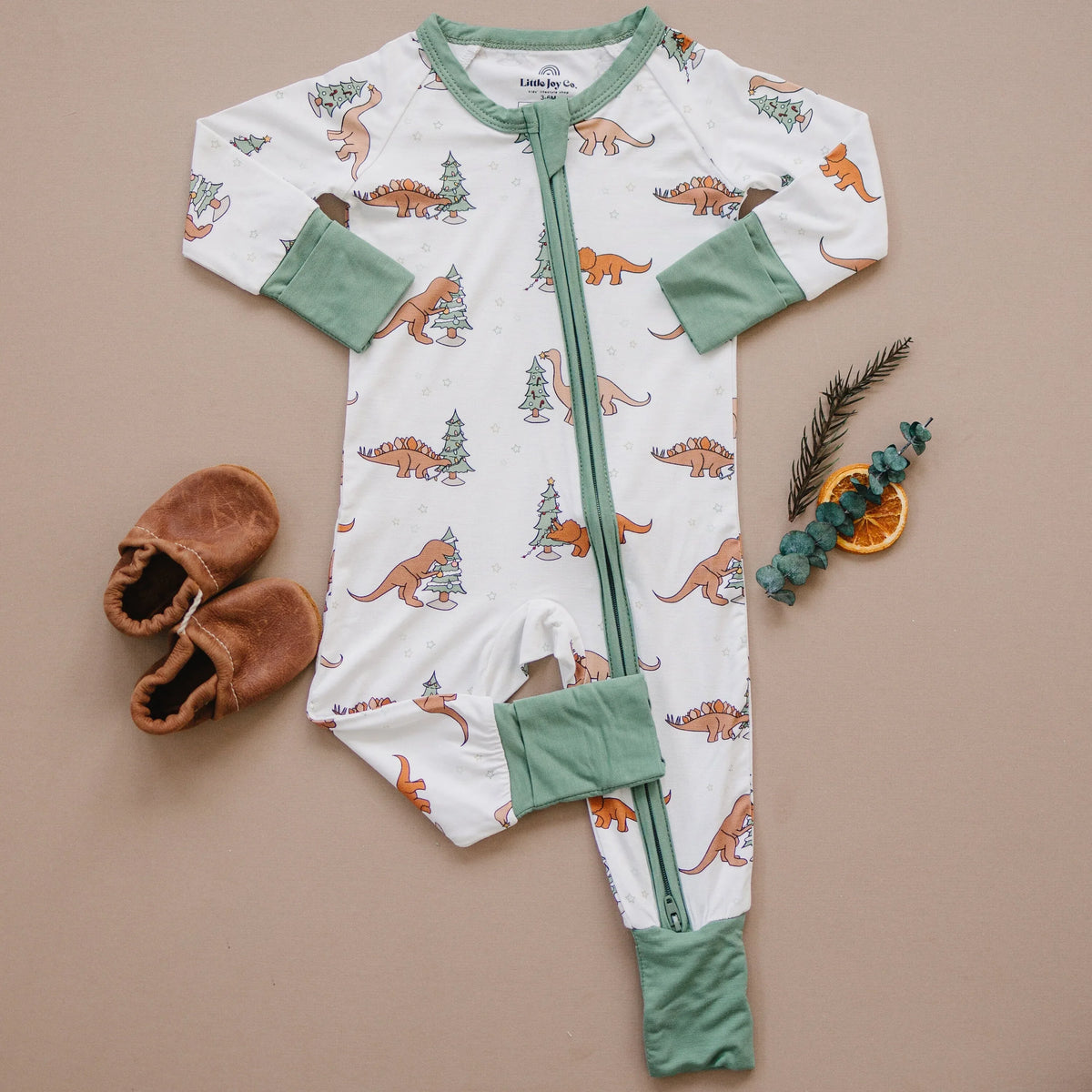 Christmas Tree-Rex Dino Bamboo Zippy Romper *Newborn left - BIG FRENCHIES