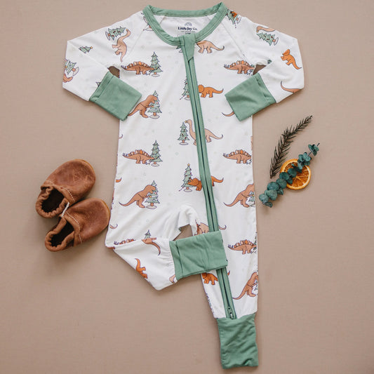 Christmas Tree-Rex Dino Bamboo Zippy Romper *Newborn left - BIG FRENCHIES