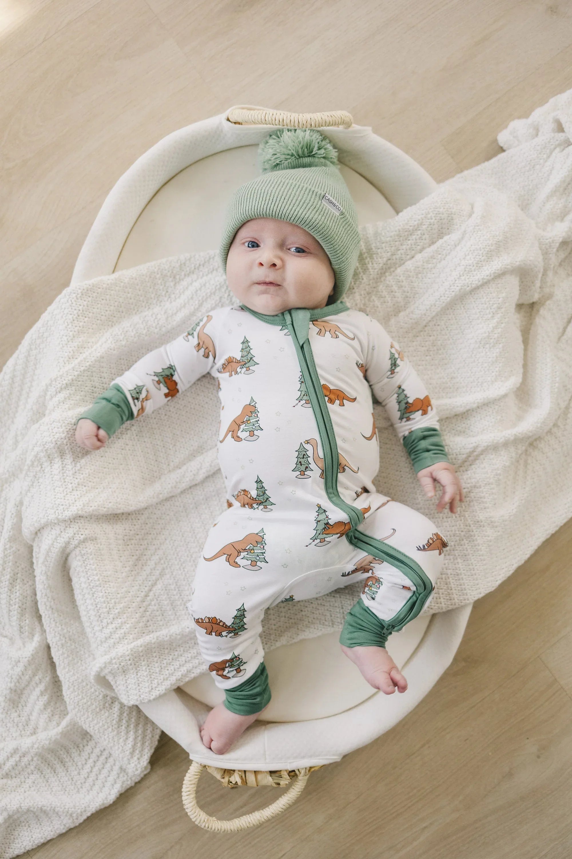 Christmas Tree-Rex Dino Bamboo Zippy Romper *Newborn left - BIG FRENCHIES