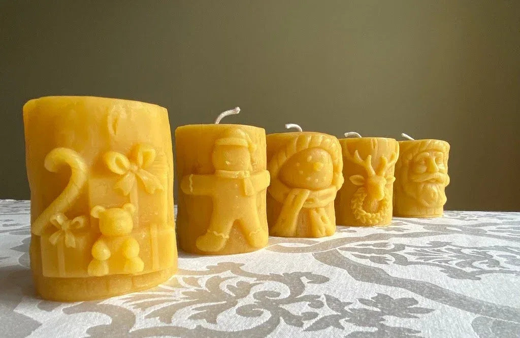 Christmas Beeswax Pillar Candles Santa Snowman Reindeer Gingerbread Holiday Gifts - BIG FRENCHIES