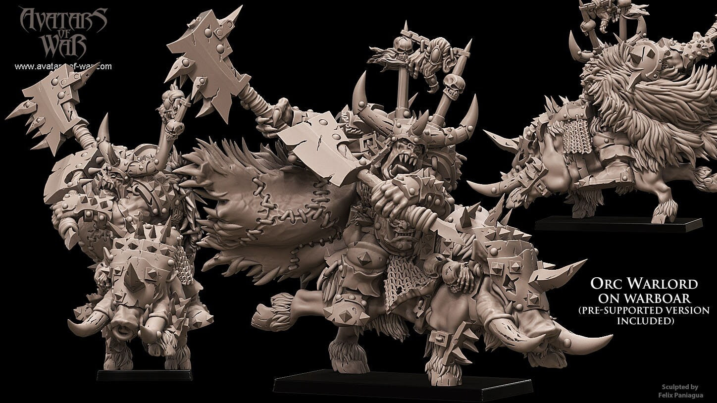 3D Printed Iron Orc Warboss on Warboar by Avatars of War