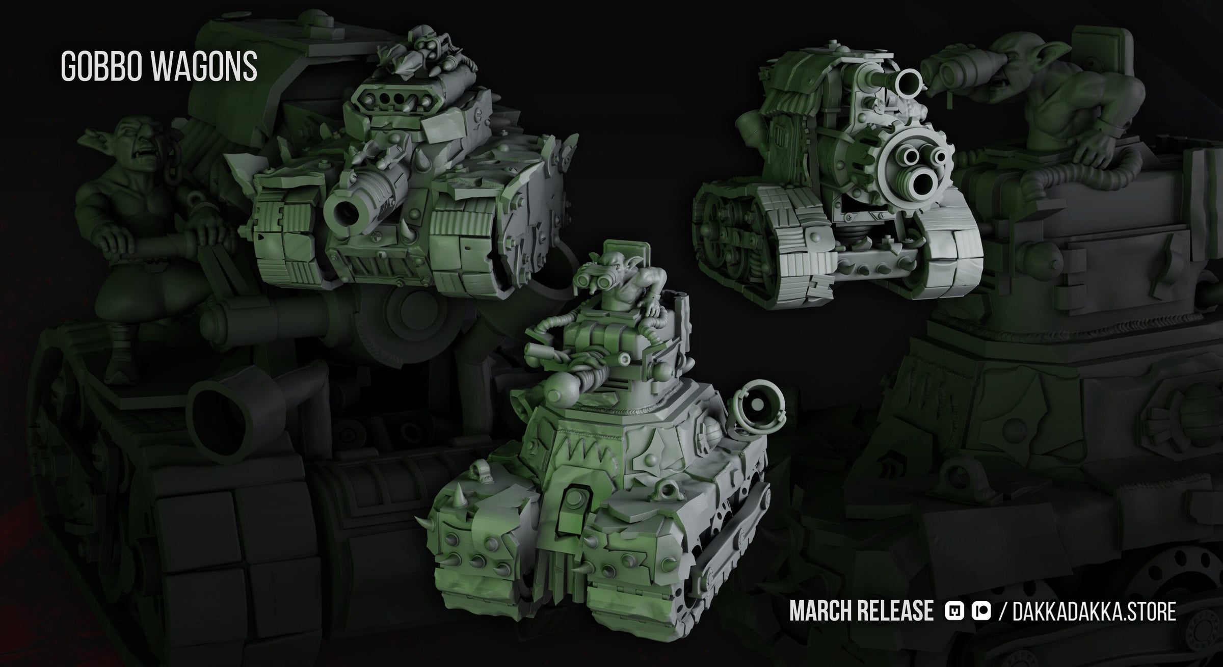 3d Printed Gobbo Wagons x3 by DakkaDakka Miniatures