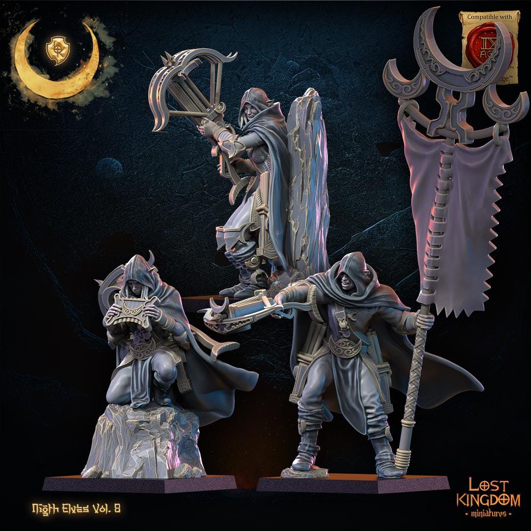 3d Printed Night Elf Arbalest Command Group by Lost Kingdom Miniatures