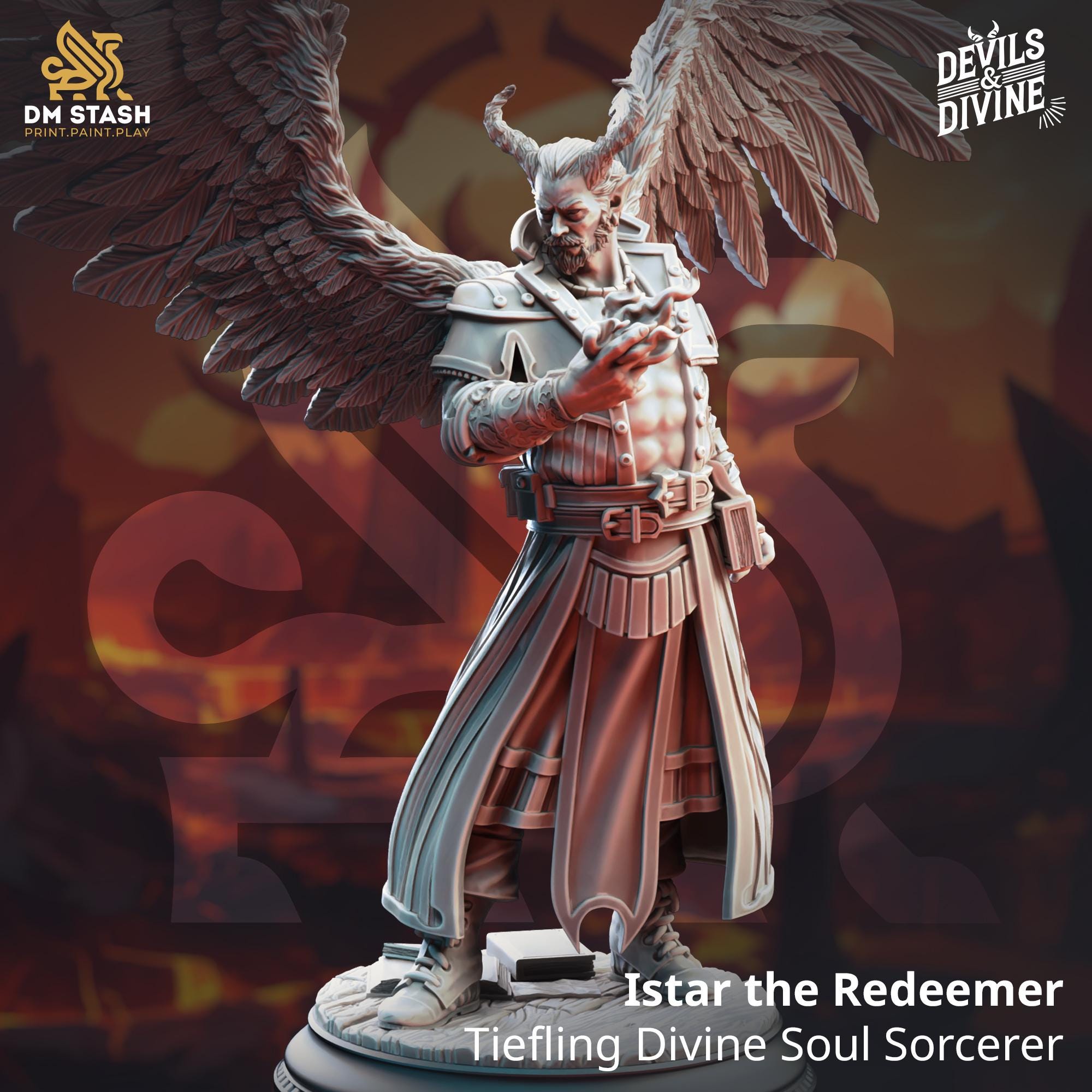 3D Printed Tiefling Divine Soul Sorcerer by DM Stash