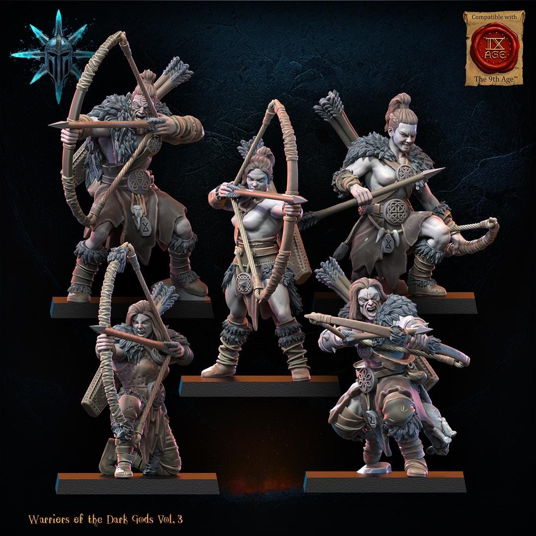 3D Printed Chaos Barbarian Archer Regiment x10 by Lost Kingdom Miniatures