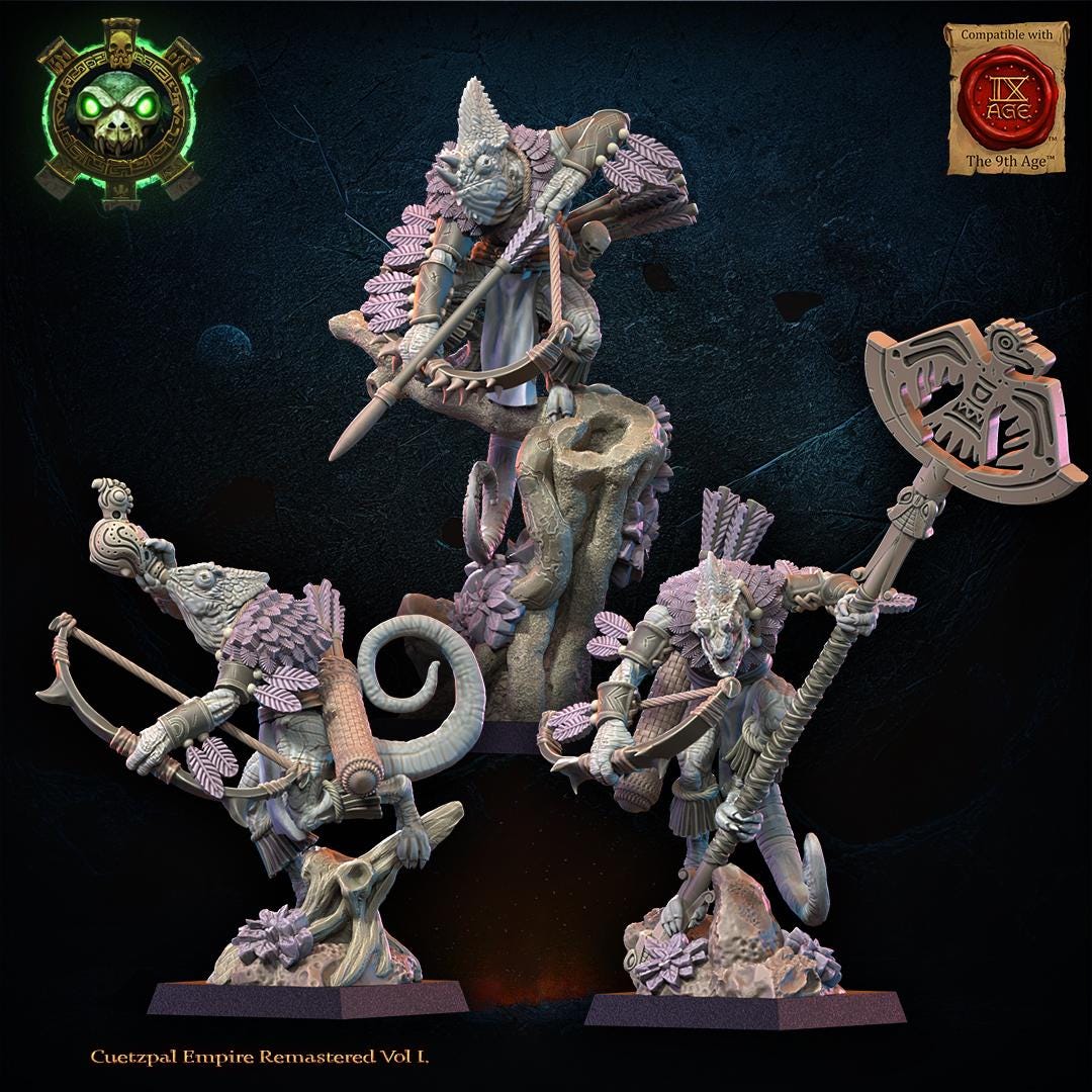 3d Printed Lizard Kin Archer Command Group by Lost Kingdom Miniatures