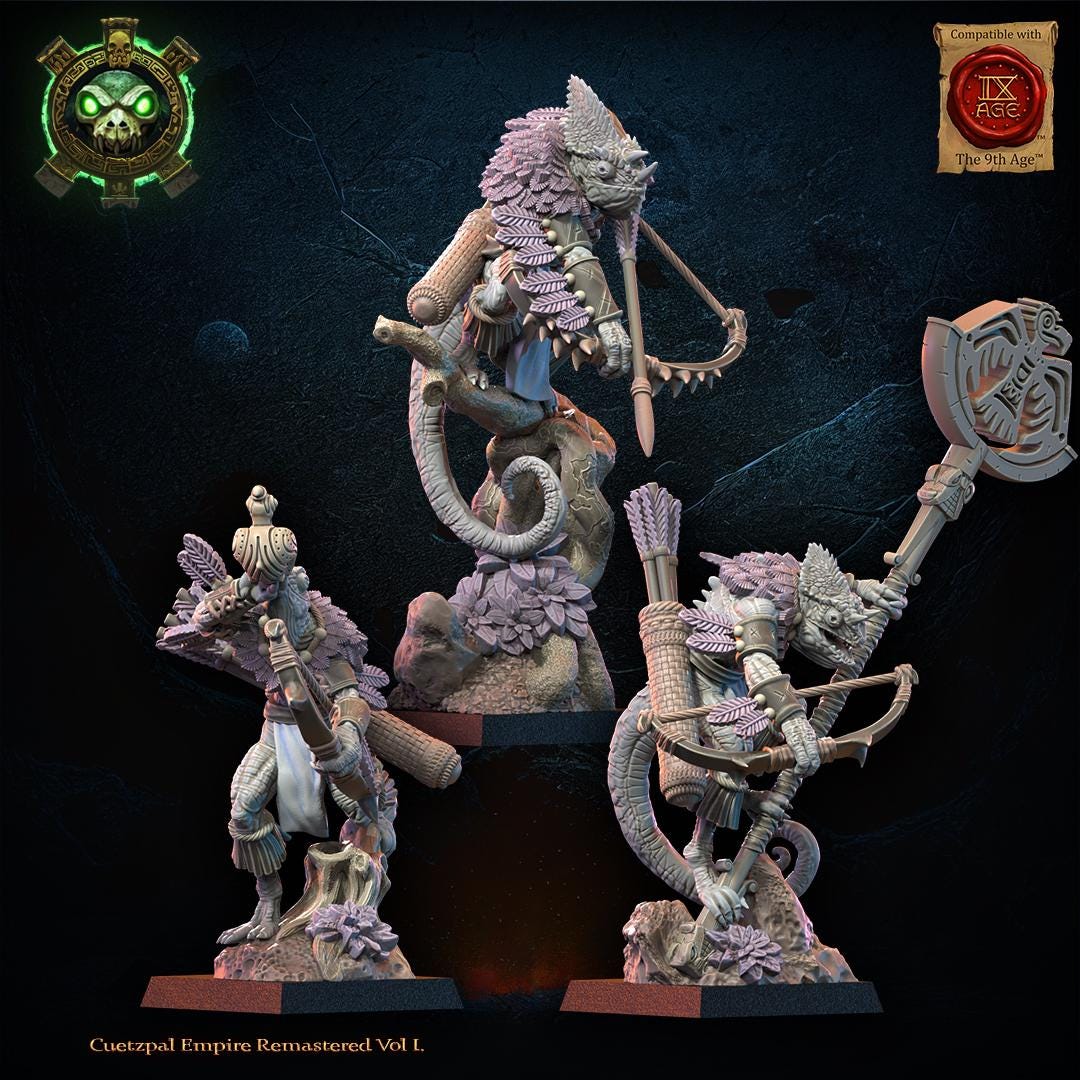 3d Printed Lizard Kin Archer Command Group by Lost Kingdom Miniatures