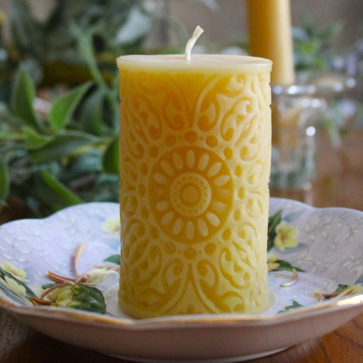 Boho Pattern Beeswax Pillar Candle