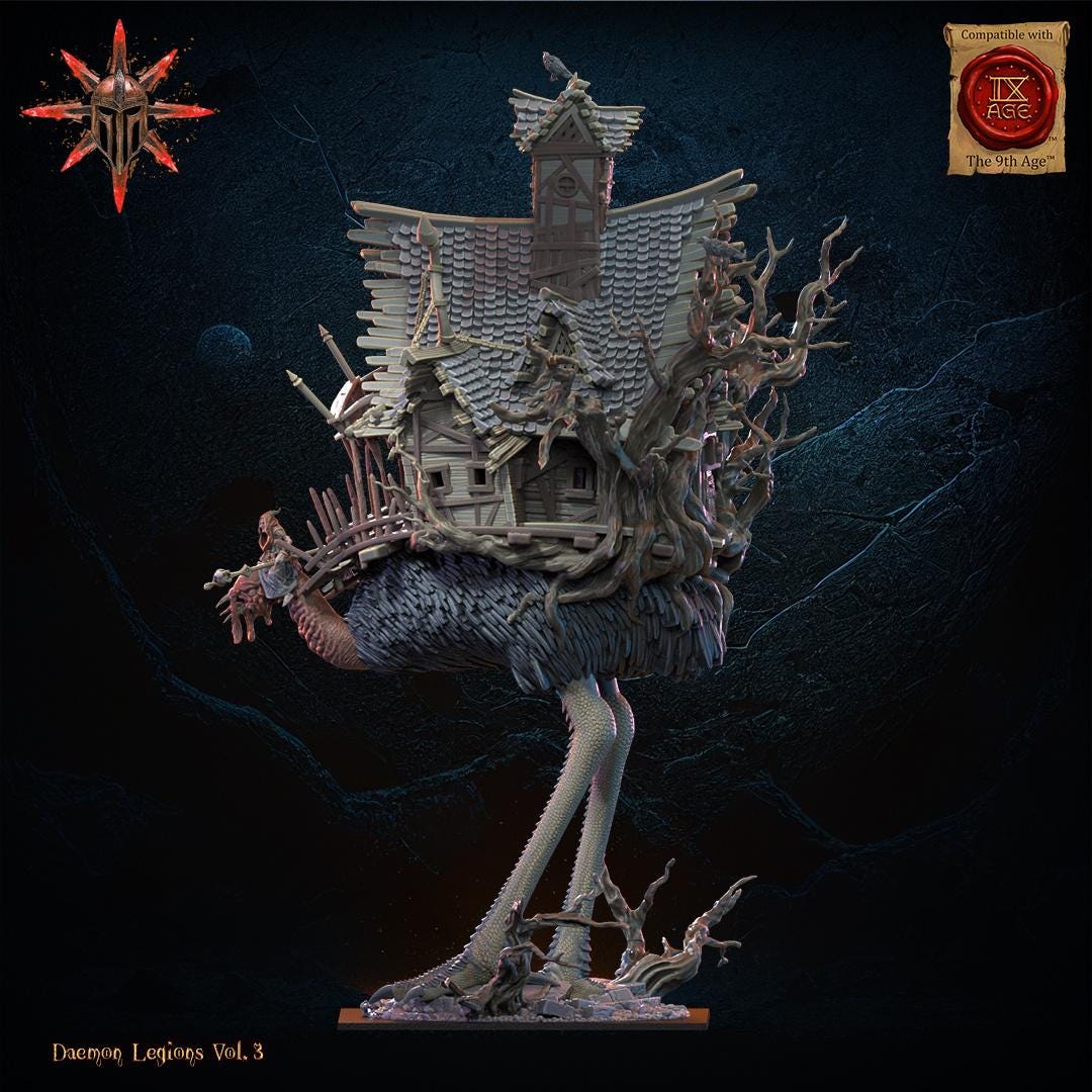 3D Printed Baba Jaga, Demon Witch on Horror Bird by Lost Kingdom Miniatures