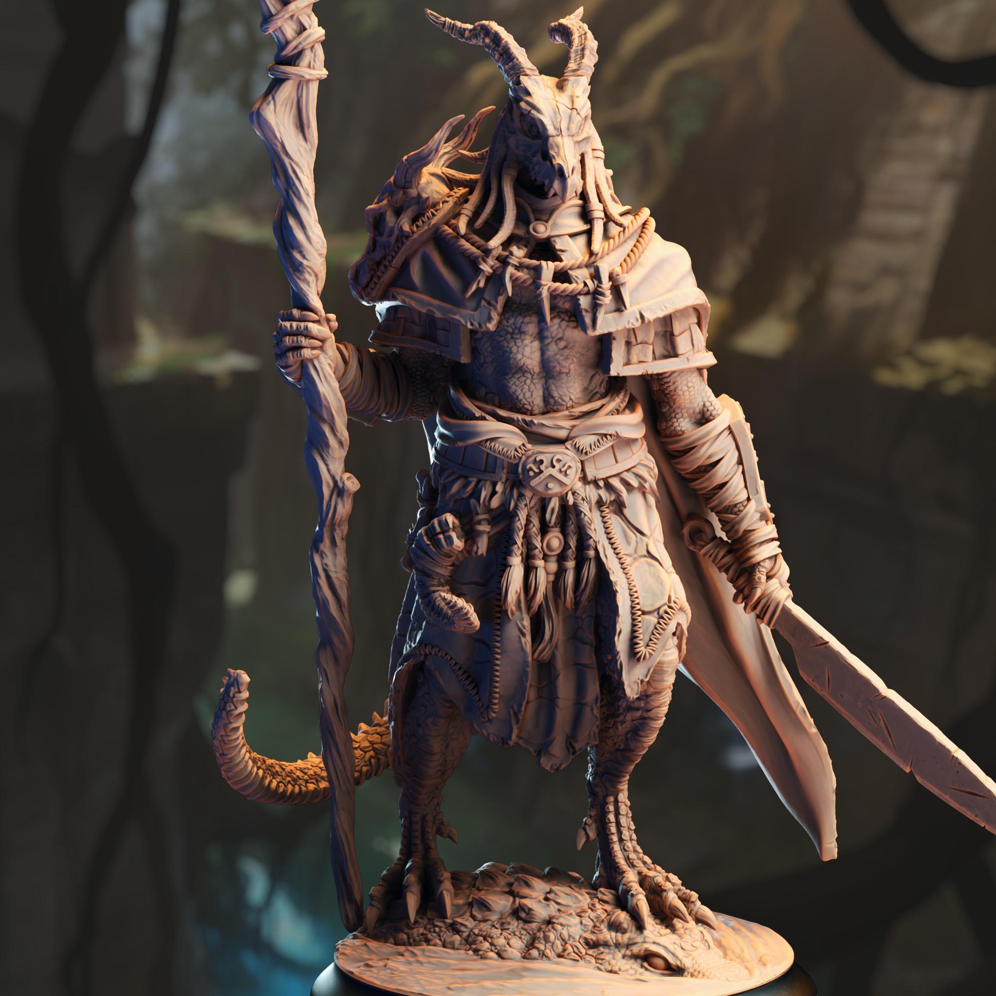 3D Printed Black Dragonborn Druid by DM Stash
