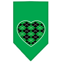 Pet and Dog Bandana Screen Printed, "Green Argyle Heart"