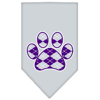 Pet and Dog Bandana Screen Printed, "Purple Argyle Paw"