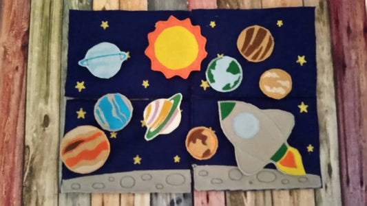 Outer Space - Playset - Sun - space shuttle - planets, felt board - Quiet toy - Learning - Educational Toy - galaxy- stars - solar system - BIG FRENCHIES
