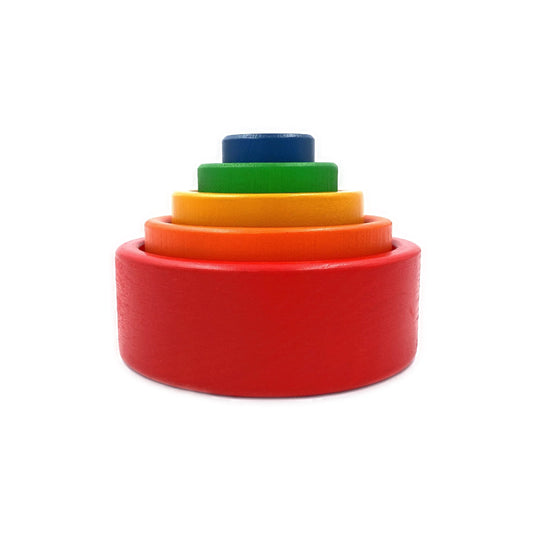 5 Pcs Wooden Stacking Nesting Cup Bowl Set in Primary Rainbow Color - BIG FRENCHIES