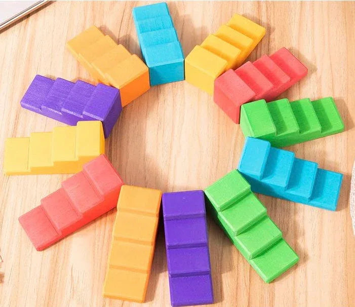 12-Piece Stained Stepped Roof Building Block Set — Primary Rainbow Colors - BIG FRENCHIES