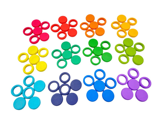 72-Piece Wooden Coins & Rings Set – Rainbow Colors | Sorting & Stacking Play - BIG FRENCHIES