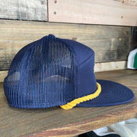 Custom Old School Gold Rope Hat 6 Panel Mesh Trucker Vintage Custom Embroidered Snapback Cap Hat Navy Blue