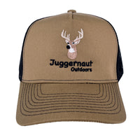 Juggernaut Outdoors Custom Embroidered tan and black mesh trucker SnapBack
