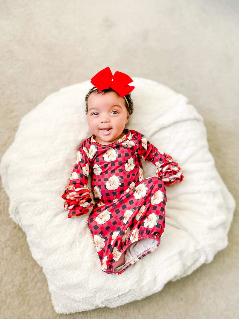 Buffalo plaid leopard Santa ruffle gown - BIG FRENCHIES