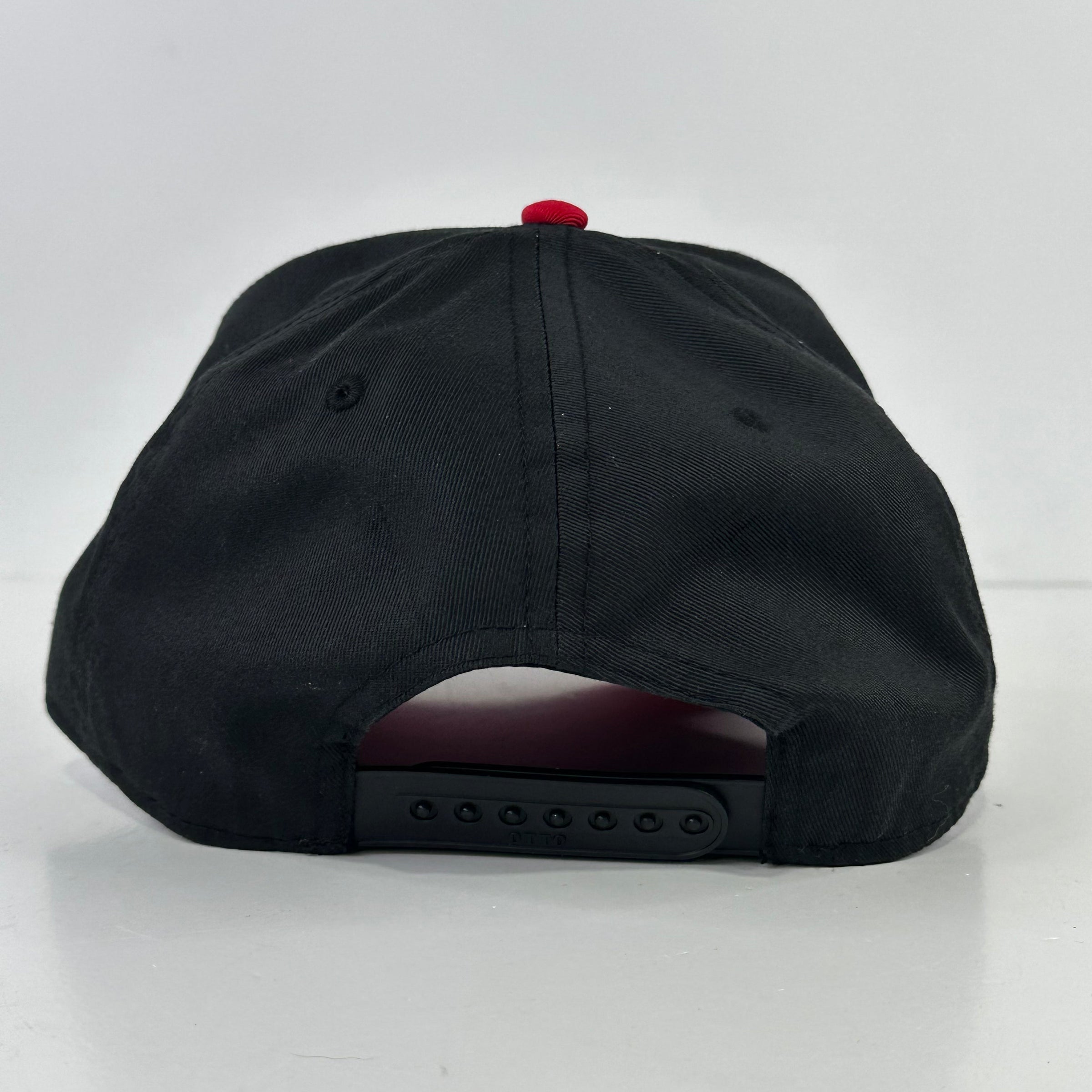Cock Out Funny on a Black Crown Red Brim SnapBack Hat Cap Custom Embroidered