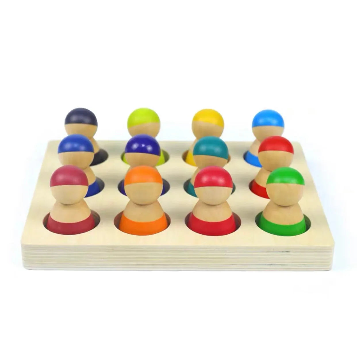 12-Piece Rainbow Peg Doll People with Sorting Tray – Primary Colors - BIG FRENCHIES