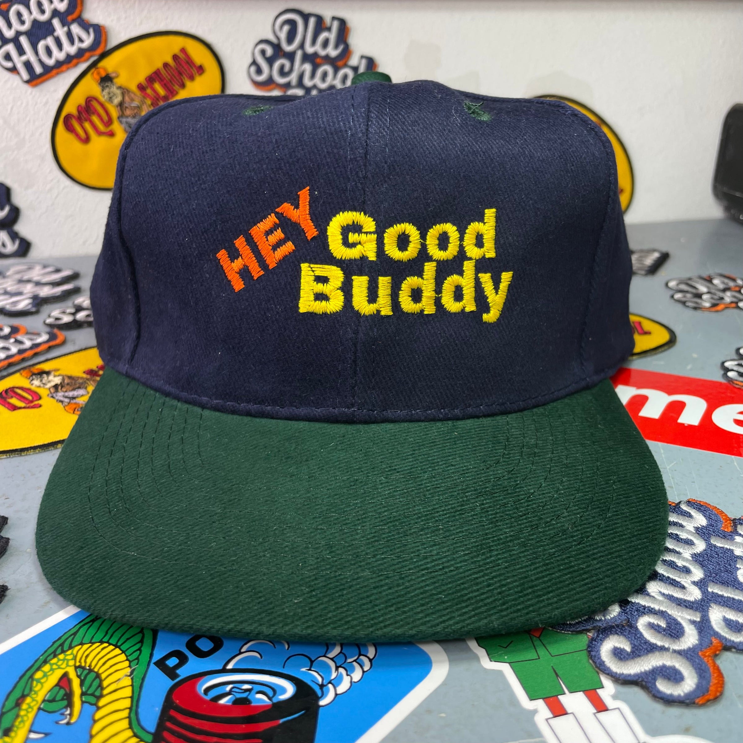Hey Good Buddy Vintage Strapback Cap Hat Custom Embroidered