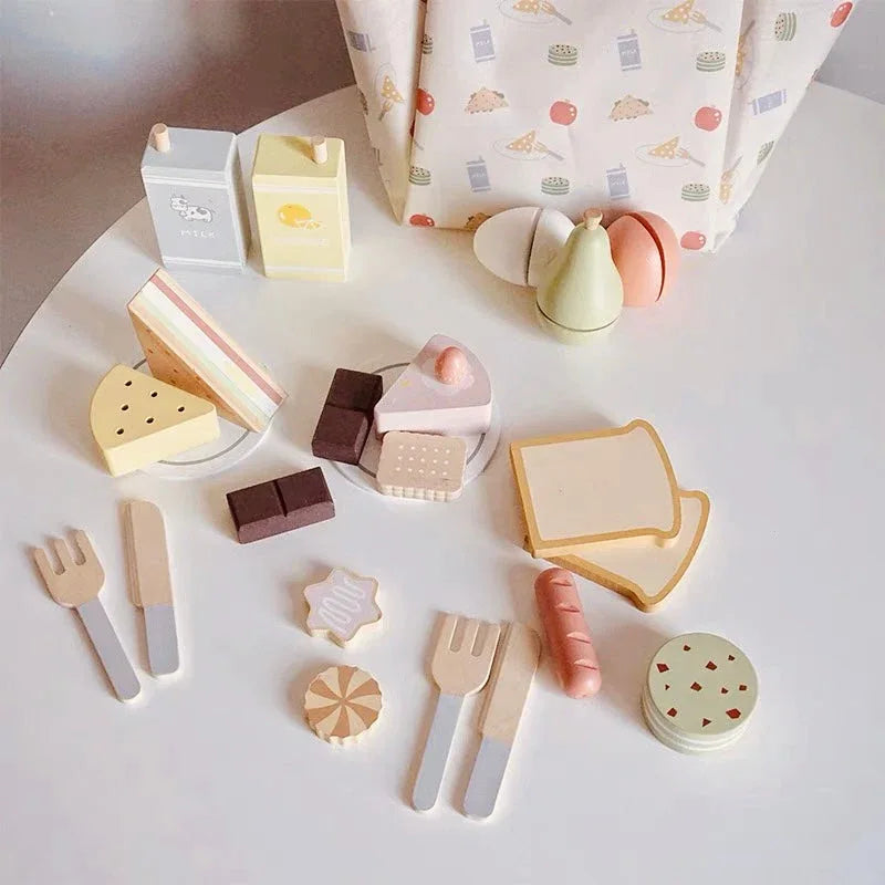 24-Piece Wooden Picnic Pack Pretend Play Set | Food Cutting & Role Play - BIG FRENCHIES