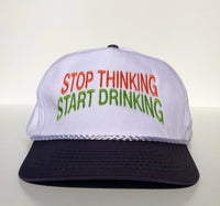 Stop Thinking Start Drinking Custom Embroidered Rope white/navy SnapBack hat cap vintage