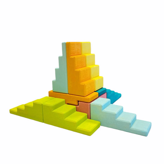 12-Piece Stained Stepped Roof Building Block Set — Pastel / Macaron Colors - BIG FRENCHIES