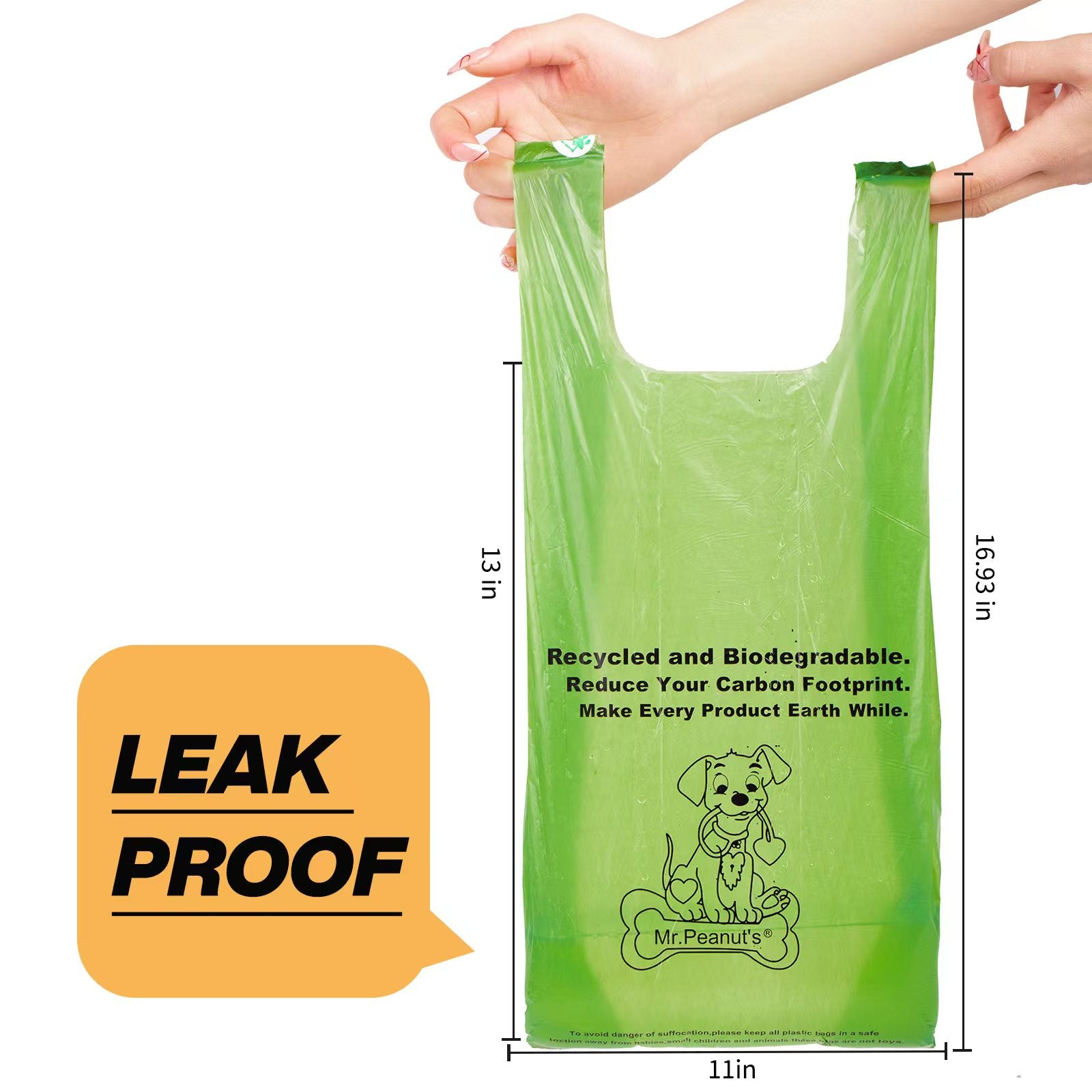 Mr. Peanut's XL Pooper Scooper Sized 13X11" BioDegradable BioPlastic Recycled Plant Based Waste Bags - 160 Count - BIG FRENCHIES