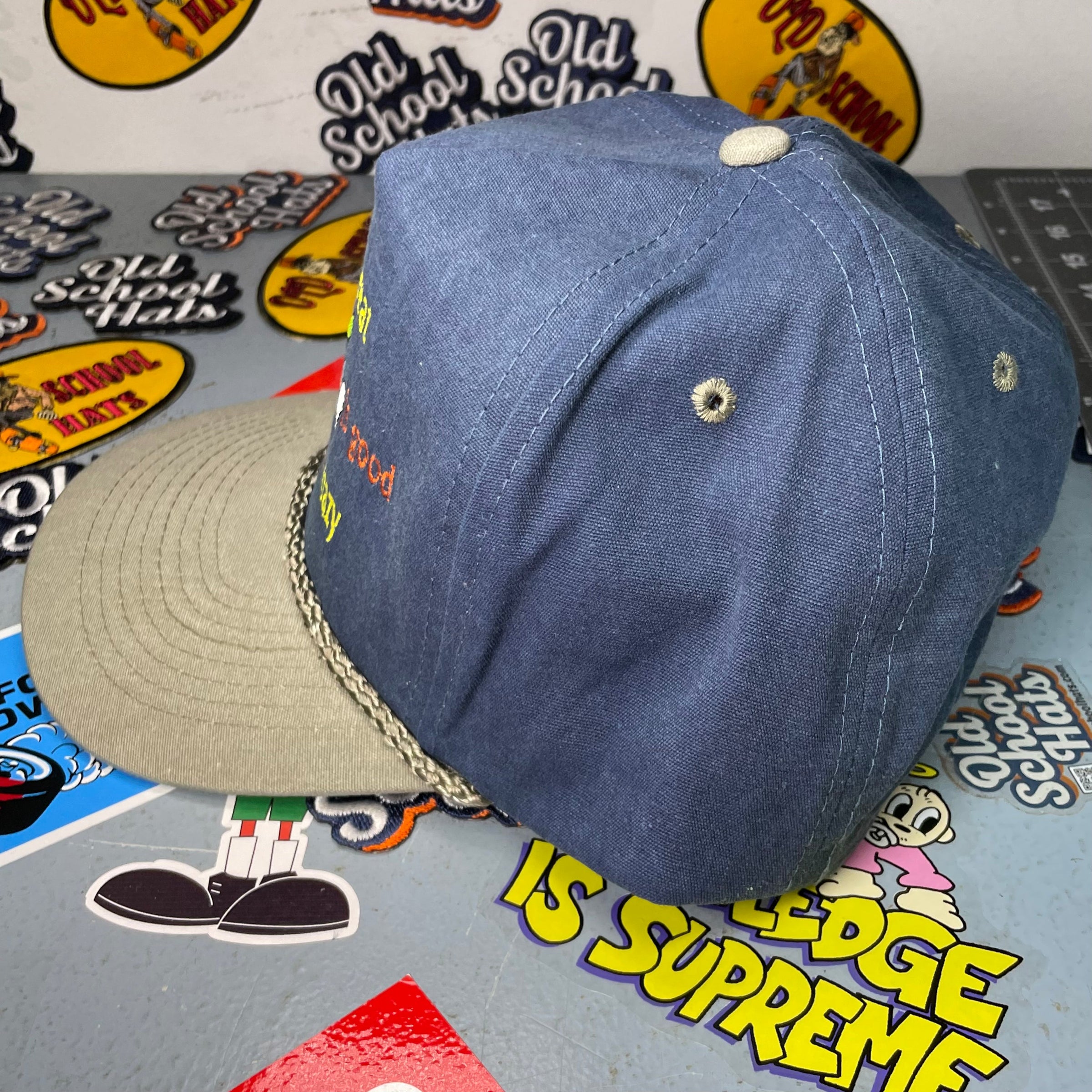 GOD IS GREAT Beer is good People are Crazy Vintage Custom Embroidered Rope Indigo Snapback Cap Hat