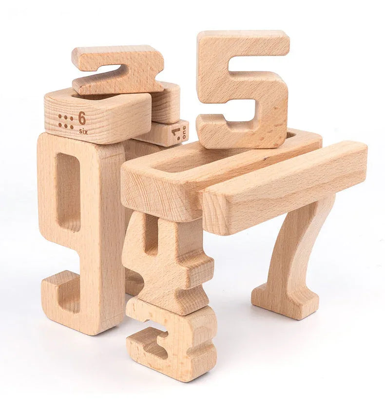 32 Pcs Wooden Math Number Building Blocks Set with Tray - BIG FRENCHIES