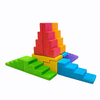 12-Piece Stained Stepped Roof Building Block Set — Primary Rainbow Colors - BIG FRENCHIES