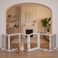 6-Panel Freestanding Wooden Dog Playpen & Pet Gate, 144"L x 31.5"H – Lockable Gate, No Wall Mounting, White/Espresso